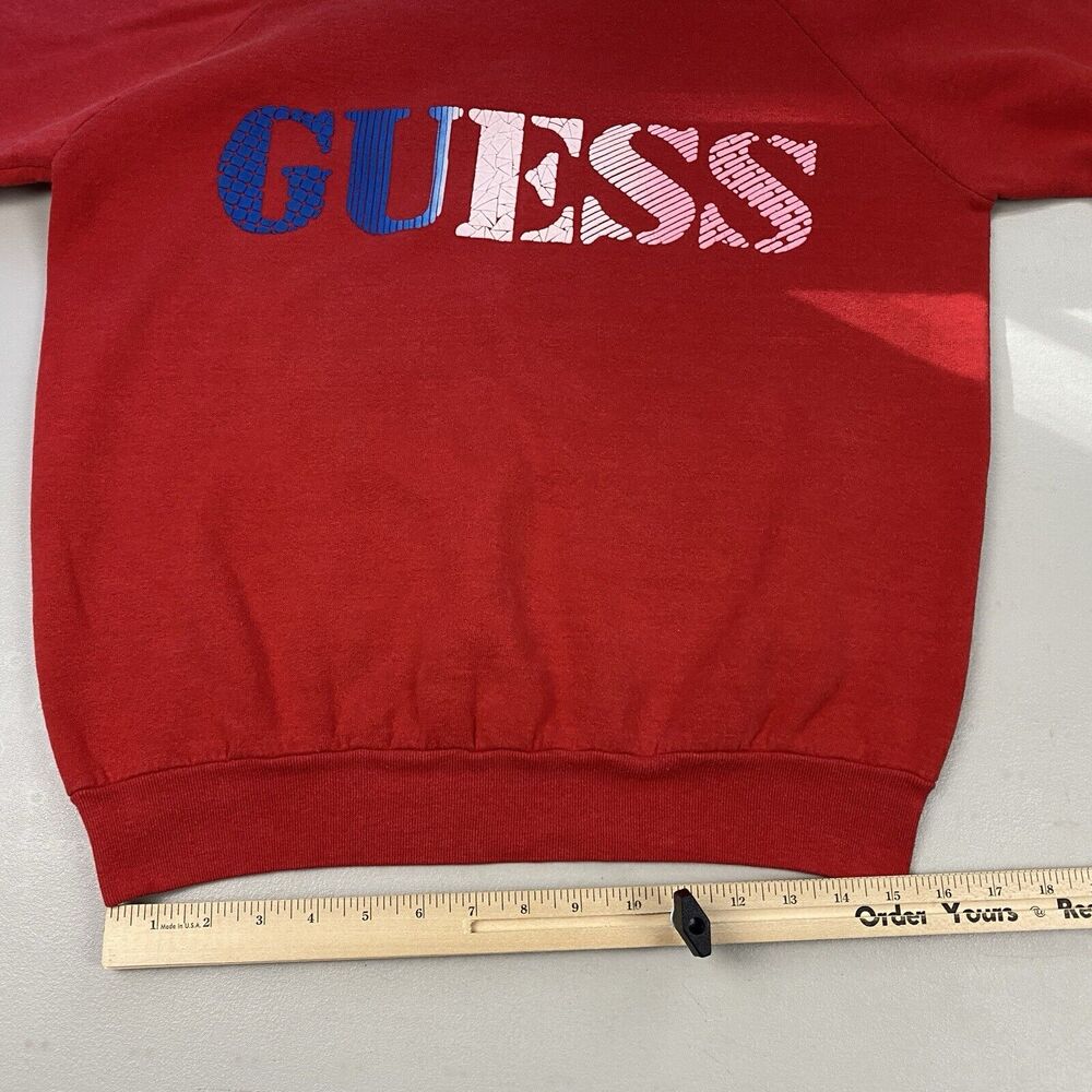 Vintage Guess Sweatshirt Mens Large Puff Paint Spellout Logo Red 80s 90s USA - Picture 8 of 11